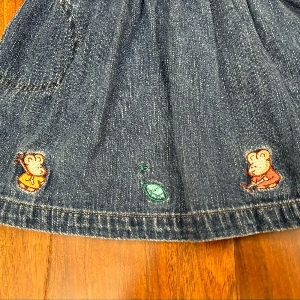 Osh Kosh B’Gosh Vintage Denim Mice Fall Embroidered Overall Dress
